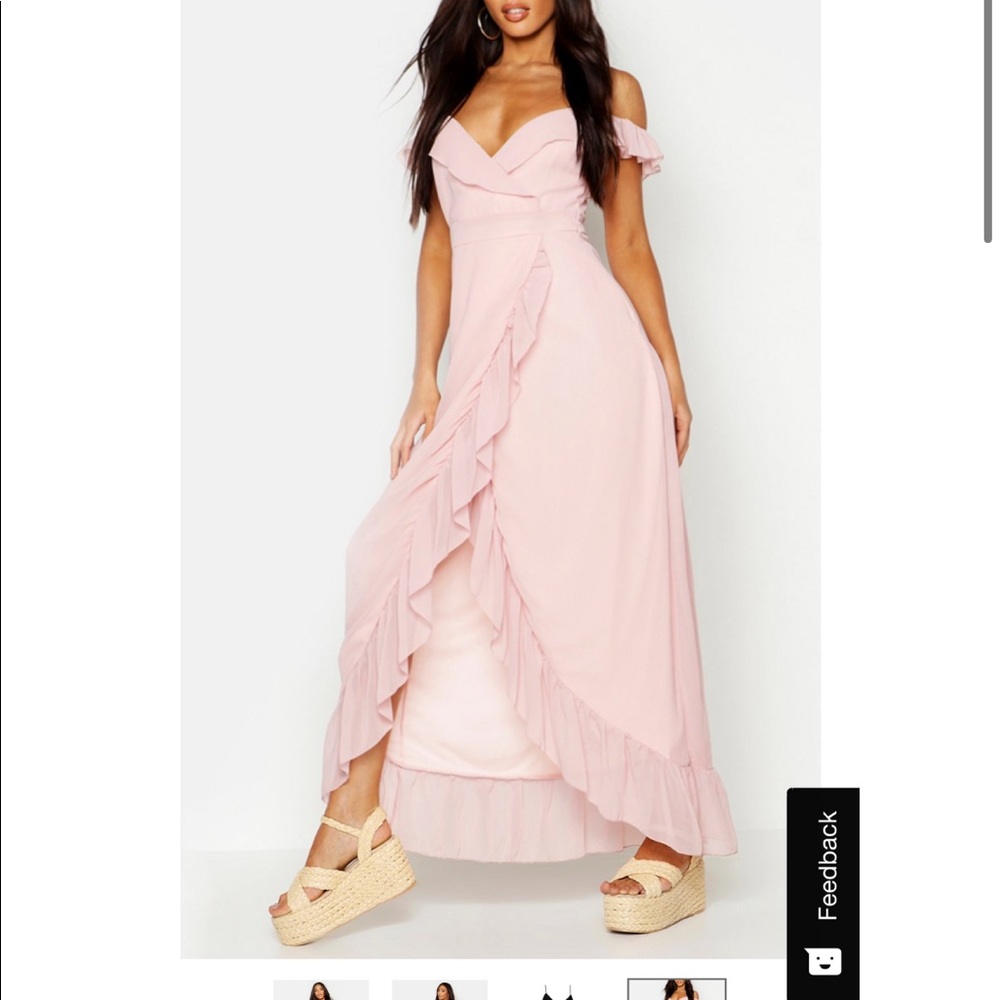 Boohoo Chiffon Maxi Ruffle Dress Blush New